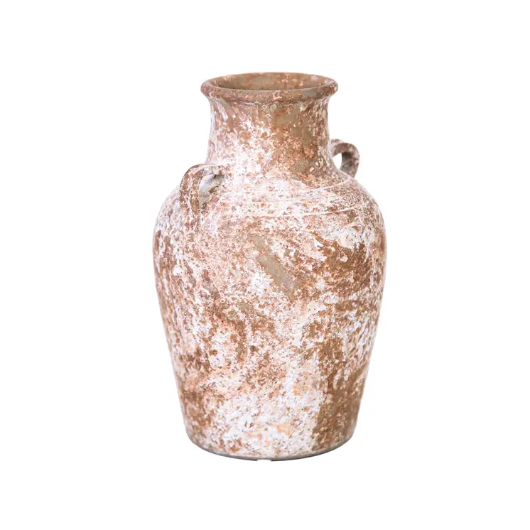 12" Terracotta and White Abstract Amphora Ceramic Table Vase