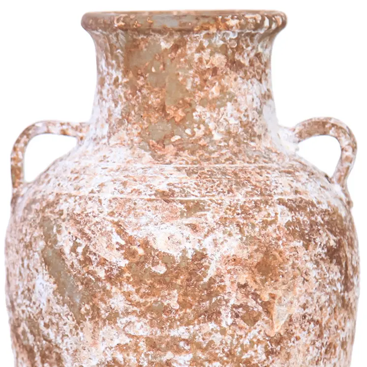 12" Terracotta and White Abstract Amphora Ceramic Table Vase