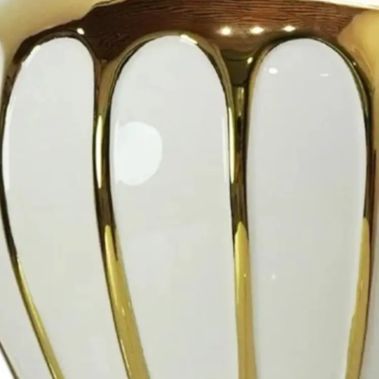 13" White and Gold Abstract Urn Ceramic Ginger Jar