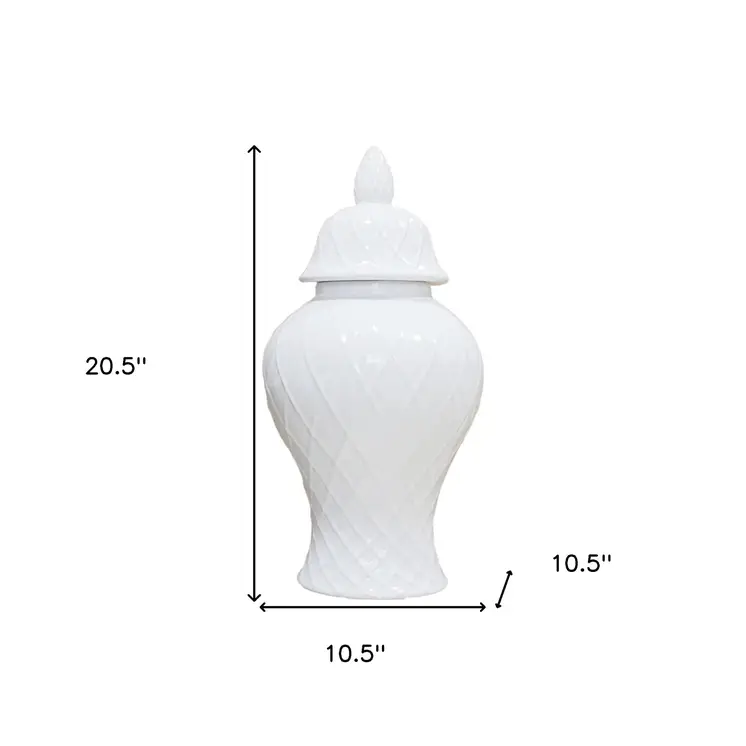 21" White Geometric Urn Ceramic Ginger Jar