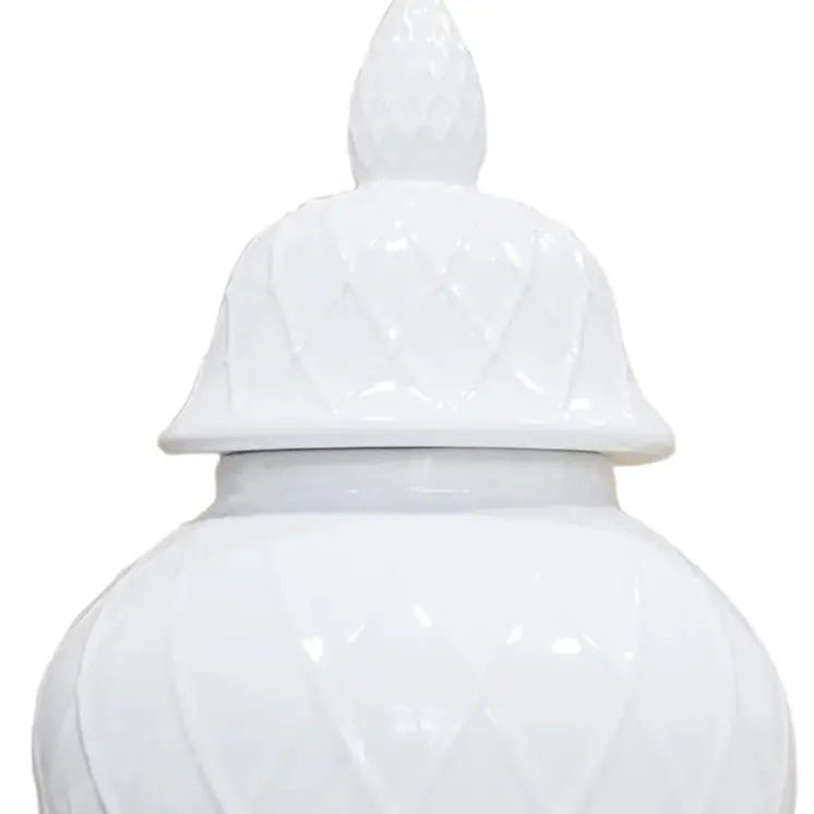 21" White Geometric Urn Ceramic Ginger Jar