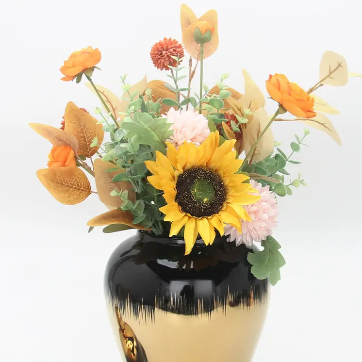 19" Black and Gold Color Block Urn Ceramic Ginger Jar
