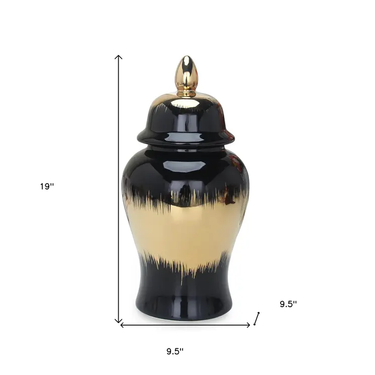 19" Black and Gold Color Block Urn Ceramic Ginger Jar