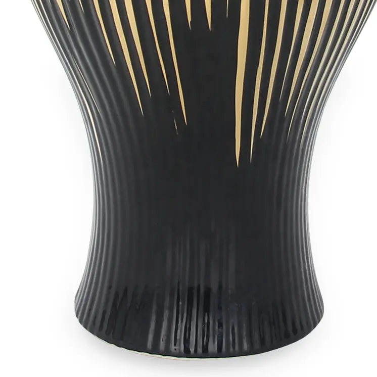 12" Black and Gold Striped Urn Ceramic Ginger Jar