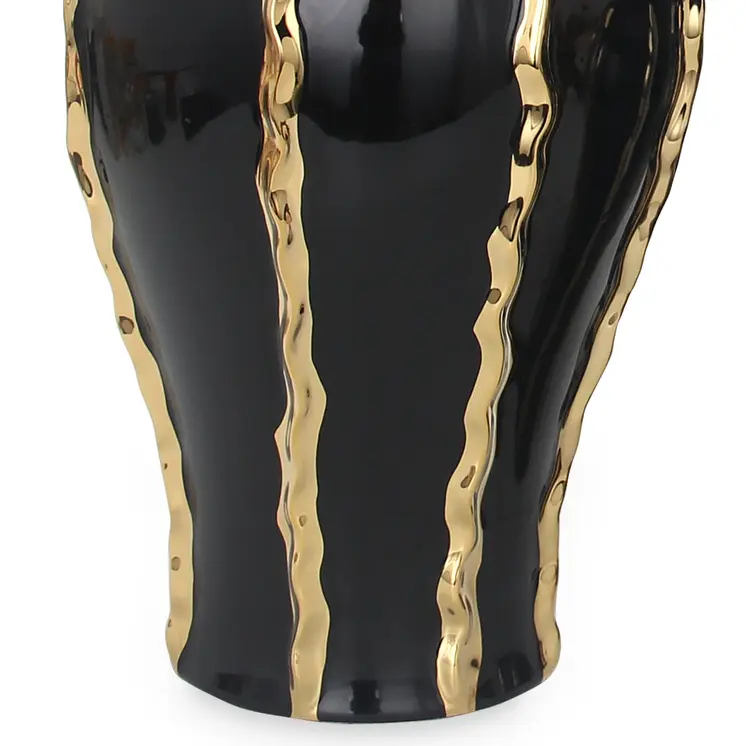 19" Black and Gold Striped Urn Ceramic Ginger Jar