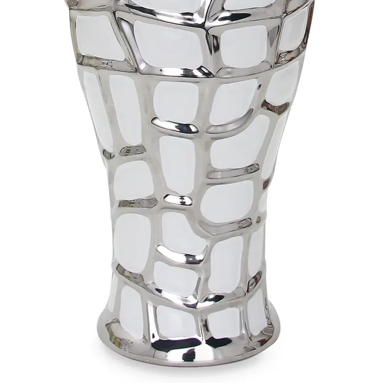 13" White and Silver Abstract Urn Ceramic Ginger Jar