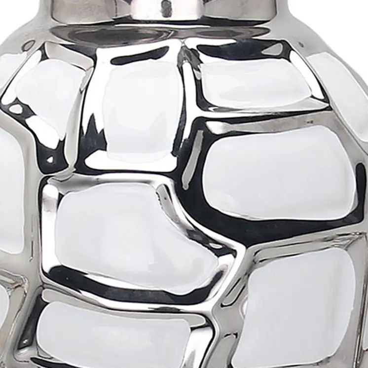 20" White And Silver White Abstract Geo Urn Ceramic Ginger Jar