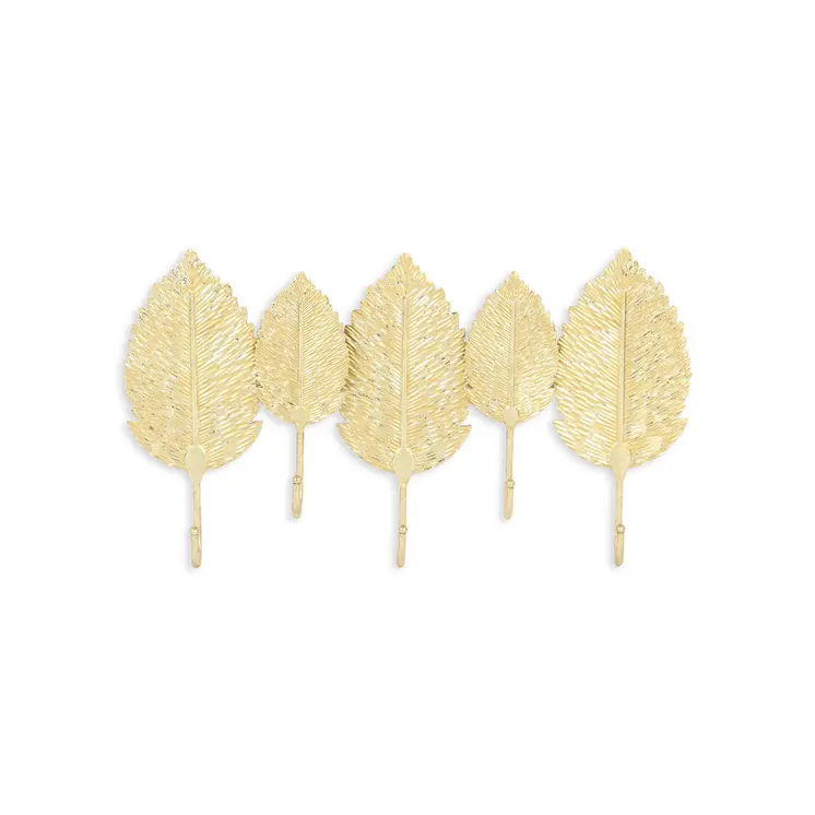18" Golden Aluminum Leaf Five Hook Wall Mount Coat Rack