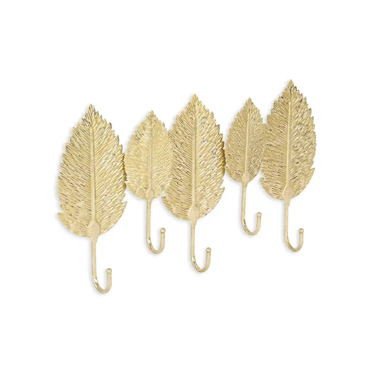 18" Golden Aluminum Leaf Five Hook Wall Mount Coat Rack