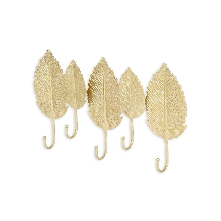 18" Golden Aluminum Leaf Five Hook Wall Mount Coat Rack