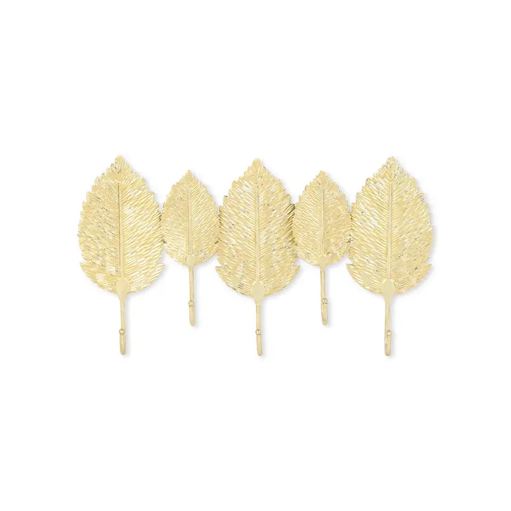 18" Golden Aluminum Leaf Five Hook Wall Mount Coat Rack