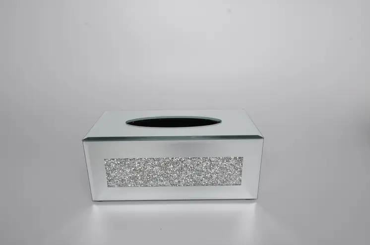 Silver Mirrored Glass Bling Tissue Box Cover