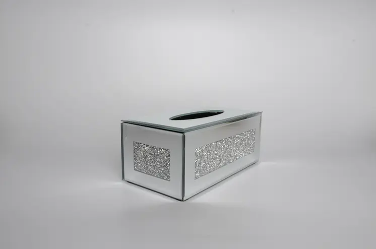 Silver Mirrored Glass Bling Tissue Box Cover