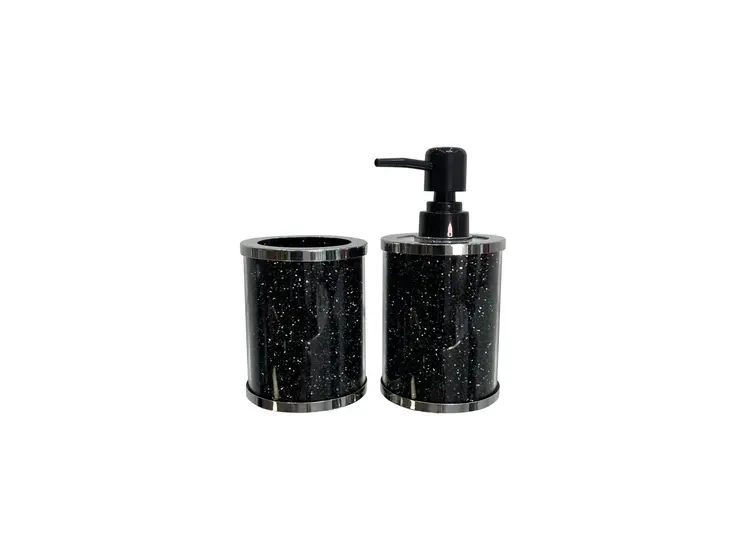 Two Piece Black Glass Bling Bathroom Accessory Set