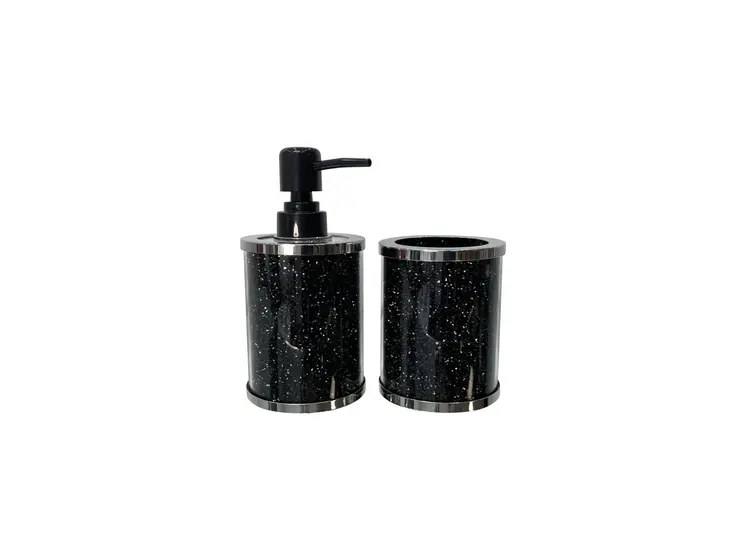 Two Piece Black Glass Bling Bathroom Accessory Set