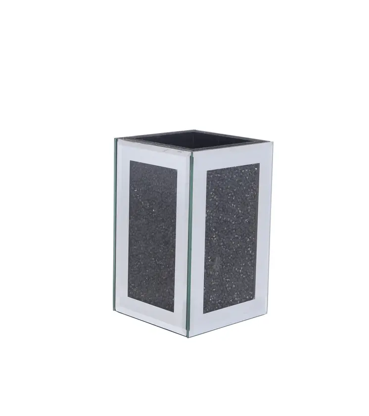 Two Piece Black Mirrored Glass Bling Bathroom Accessory Set