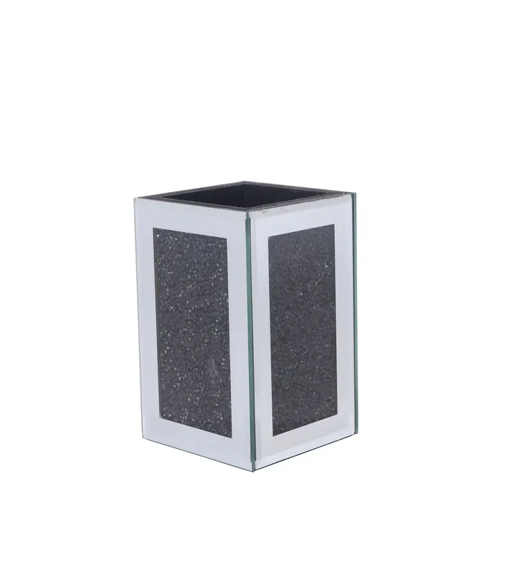 Two Piece Black Mirrored Glass Bling Bathroom Accessory Set
