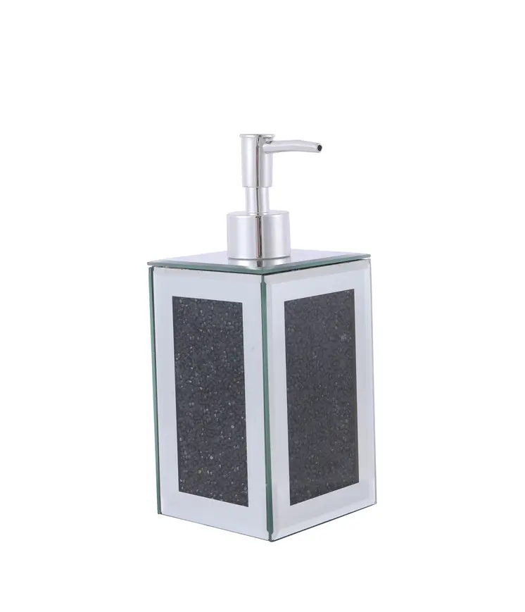 Two Piece Black Mirrored Glass Bling Bathroom Accessory Set