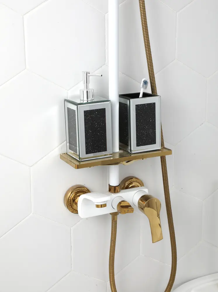 Two Piece Black Mirrored Glass Bling Bathroom Accessory Set
