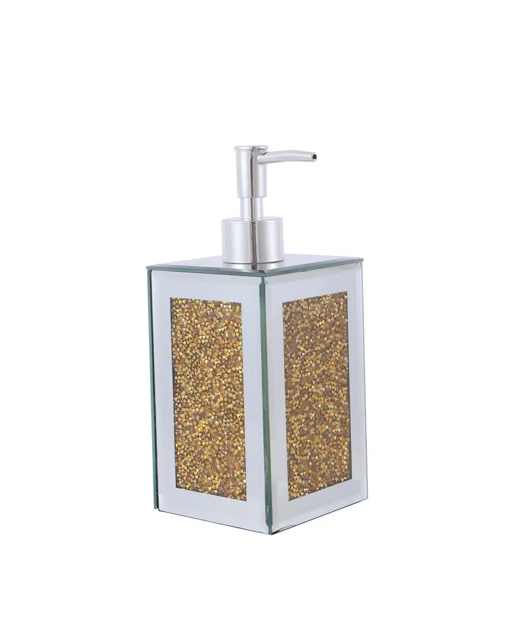 Two Piece Gold And Mirrored Glass Bling Bathroom Accessory Set