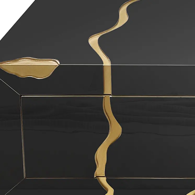 40" Black and Gold Wood Solid Base Coffee Table With Drawers