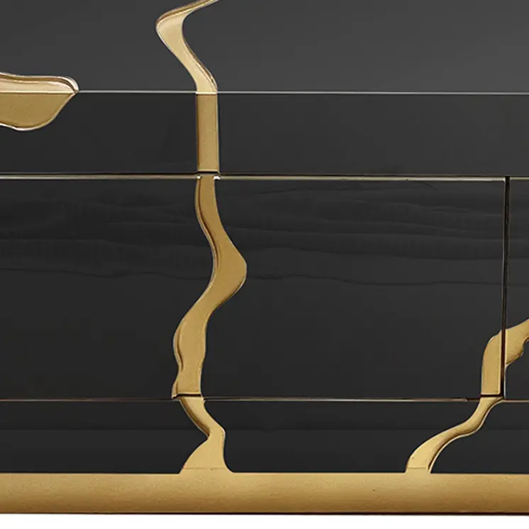 40" Black and Gold Wood Solid Base Coffee Table With Drawers