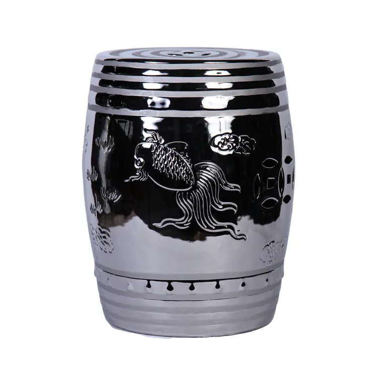 17" Silver Chrome Plated Ceramic Round Drum End Table