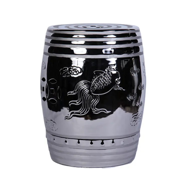 17" Silver Chrome Plated Ceramic Round Drum End Table
