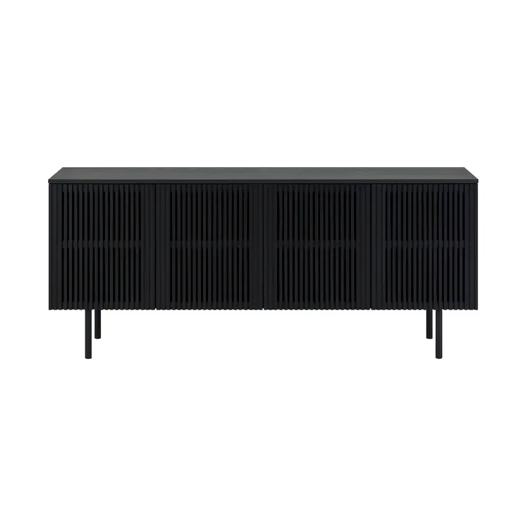 Six Piece Black Round Dining Set with Four Chairs and Sideboard