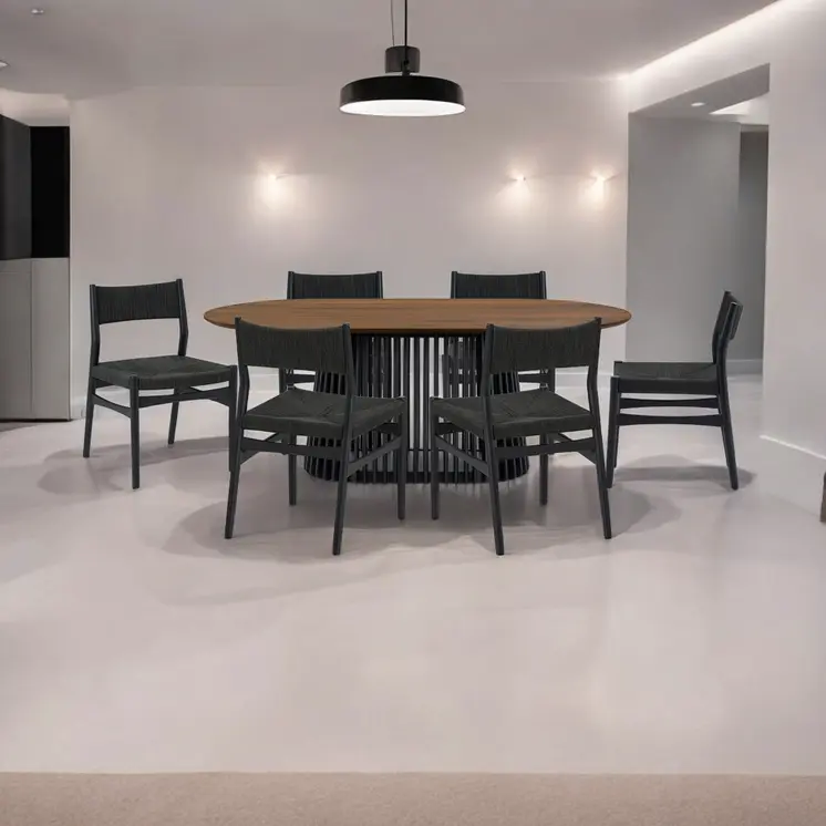 Seven Piece Brown and Black Oval Dining Set with Six Chairs