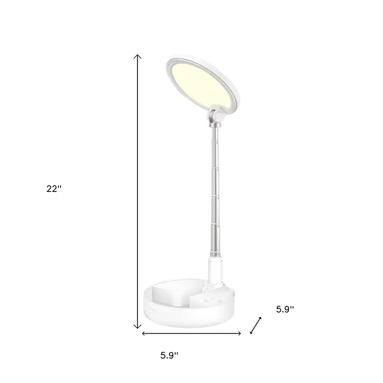 22" White Metal And Plastic Adjustable Portable Desk Lamp LED With Phone Clamp