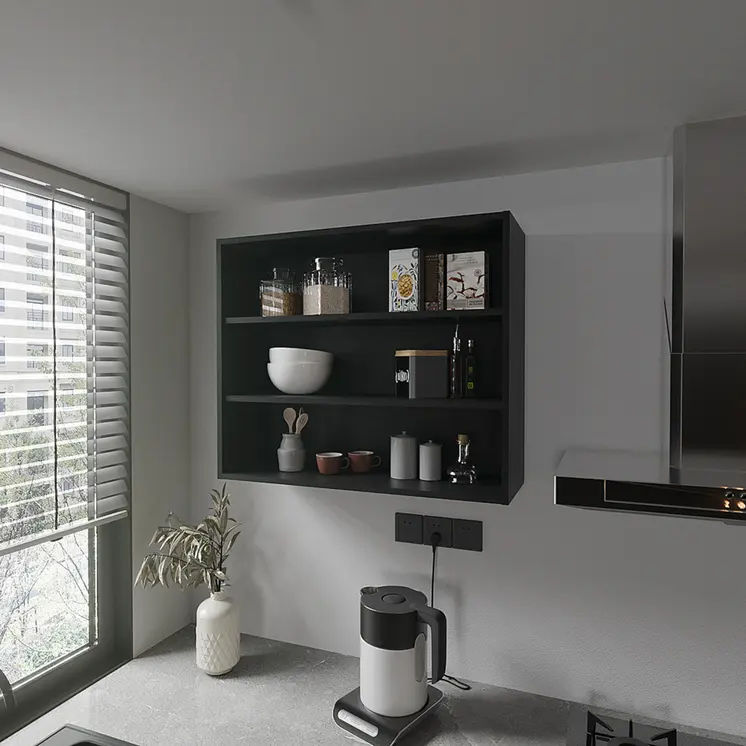 36" Black Wood Three Tier Wall Mounted Floating Shelf