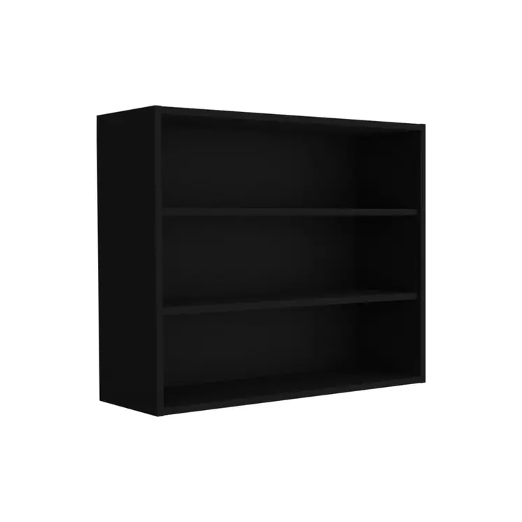 36" Black Wood Three Tier Wall Mounted Floating Shelf