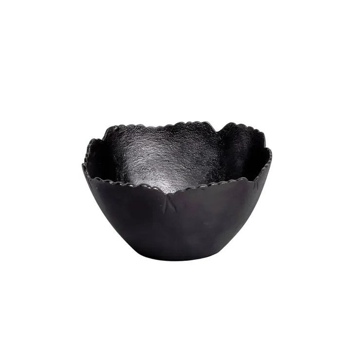 8" Black Aluminum Scalloped Edge Round Serving Bowl