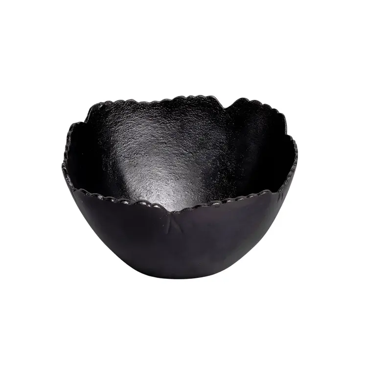 8" Black Aluminum Scalloped Edge Round Serving Bowl
