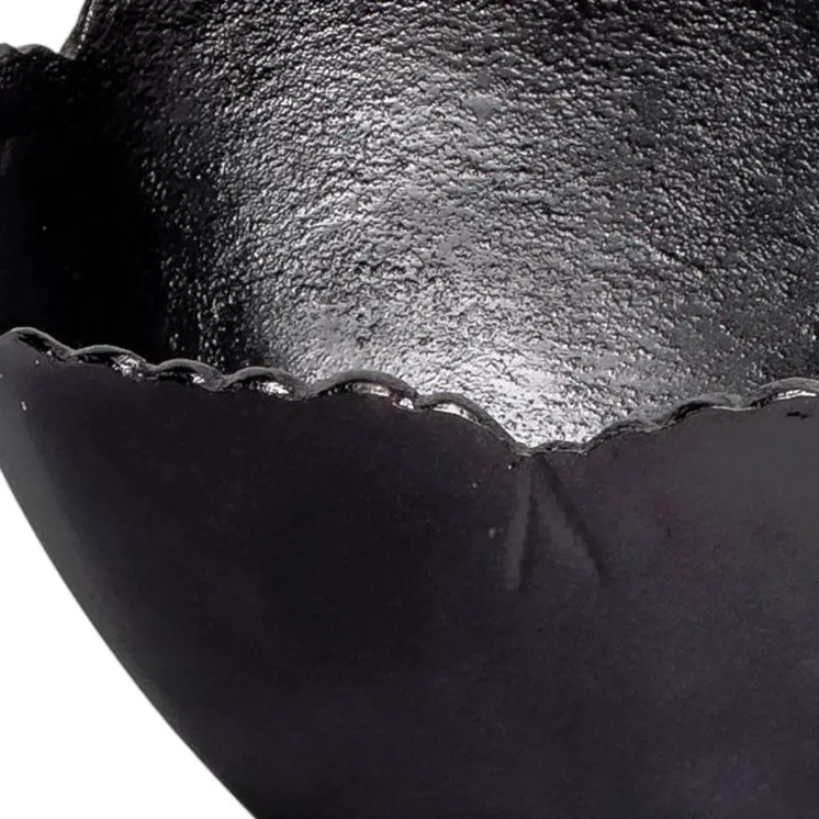 8" Black Aluminum Scalloped Edge Round Serving Bowl