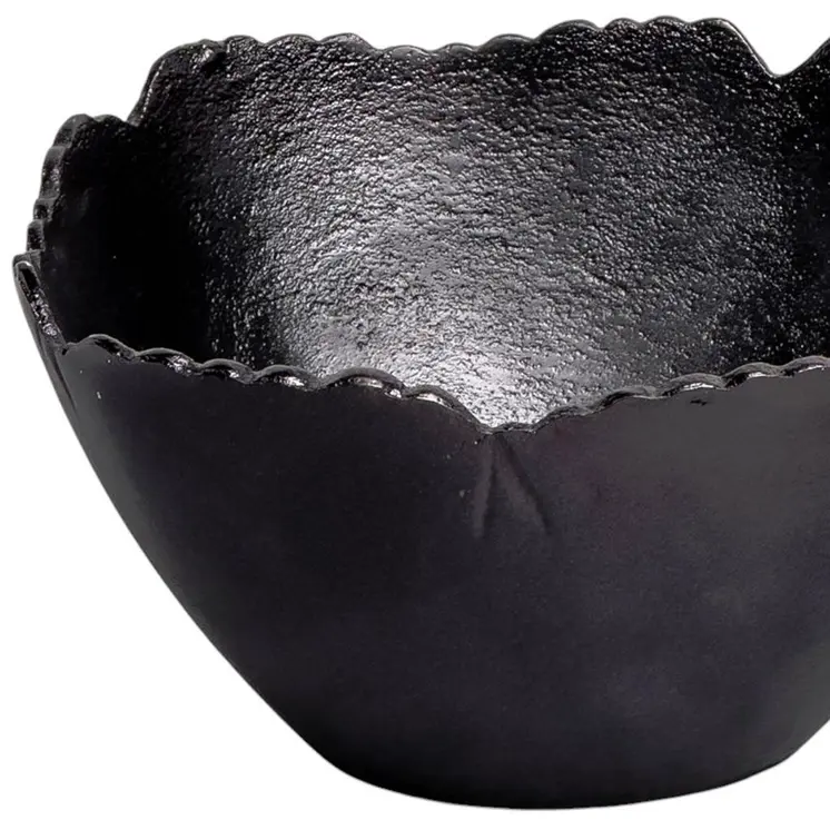 8" Black Aluminum Scalloped Edge Round Serving Bowl