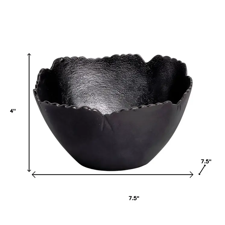 8" Black Aluminum Scalloped Edge Round Serving Bowl