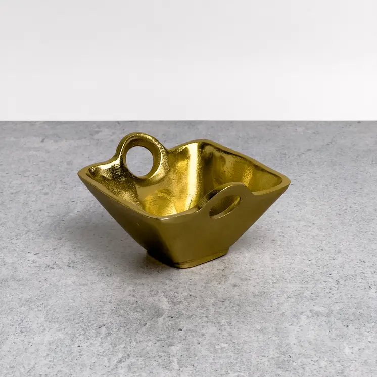 5" Gold Aluminum Square Candy or Nut Bowl With Handles