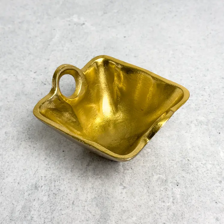 5" Gold Aluminum Square Candy or Nut Bowl With Handles