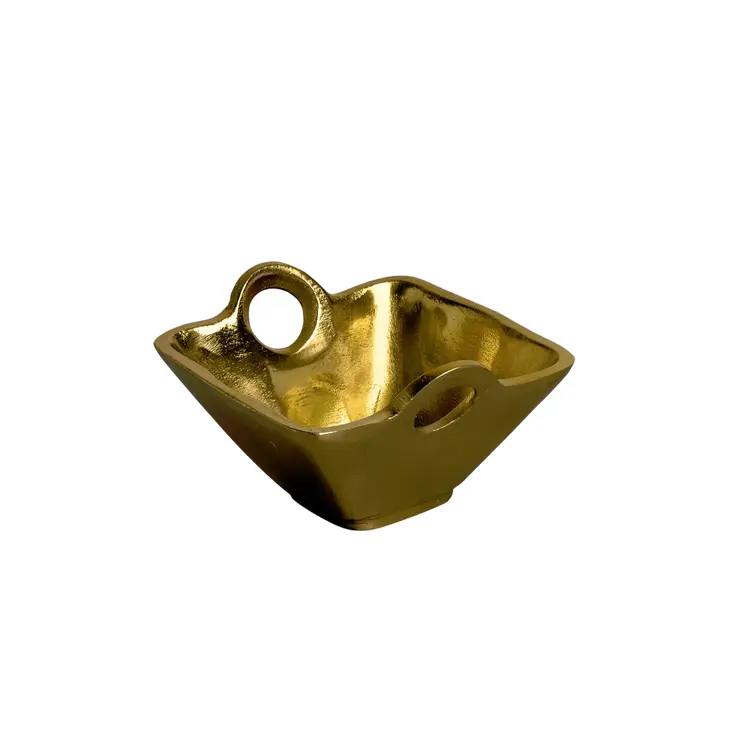 5" Gold Aluminum Square Candy or Nut Bowl With Handles