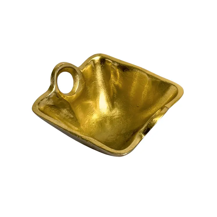 5" Gold Aluminum Square Candy or Nut Bowl With Handles