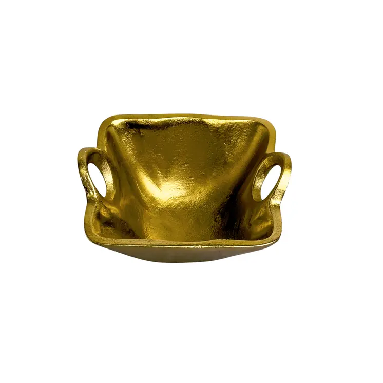 5" Gold Aluminum Square Candy or Nut Bowl With Handles