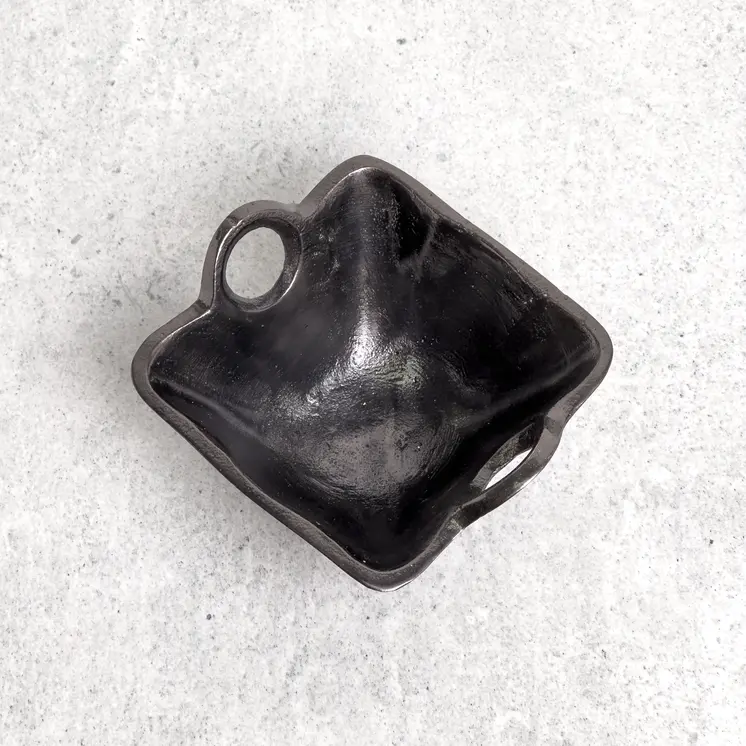 5" Black Aluminum Square Candy or Nut Bowl With Handles