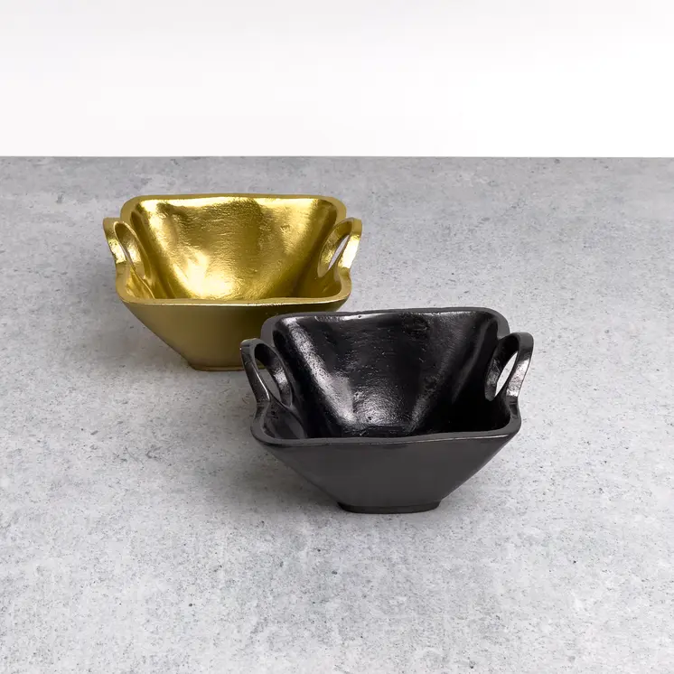 5" Black Aluminum Square Candy or Nut Bowl With Handles