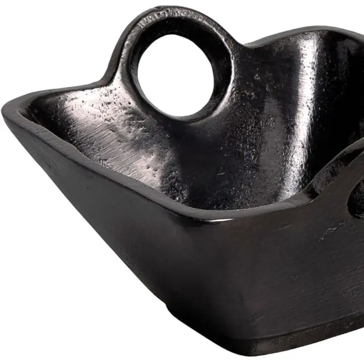 5" Black Aluminum Square Candy or Nut Bowl With Handles