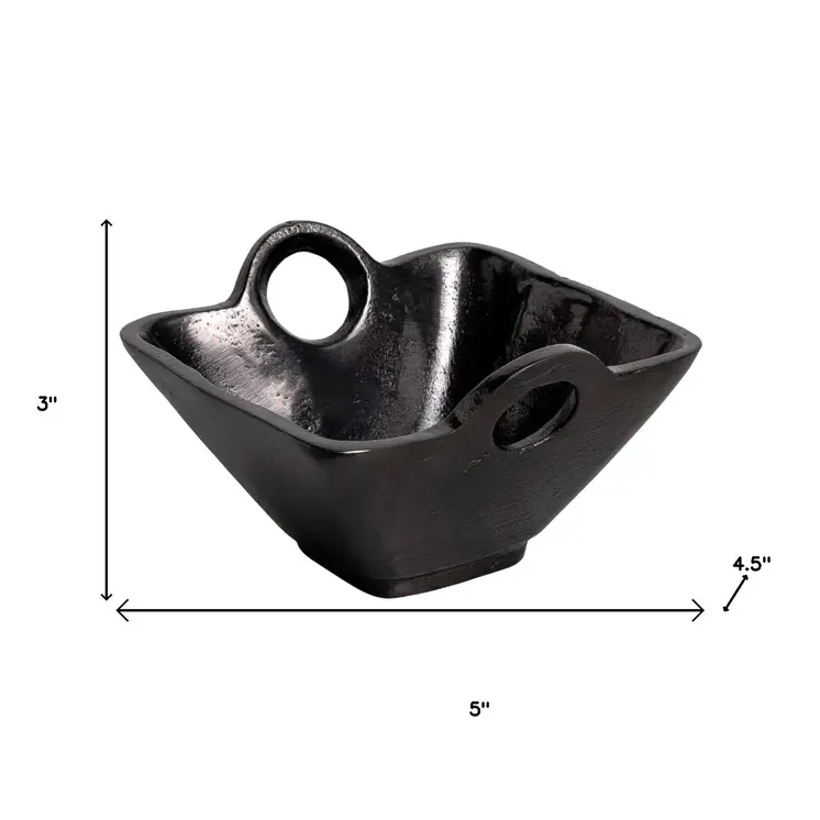 5" Black Aluminum Square Candy or Nut Bowl With Handles