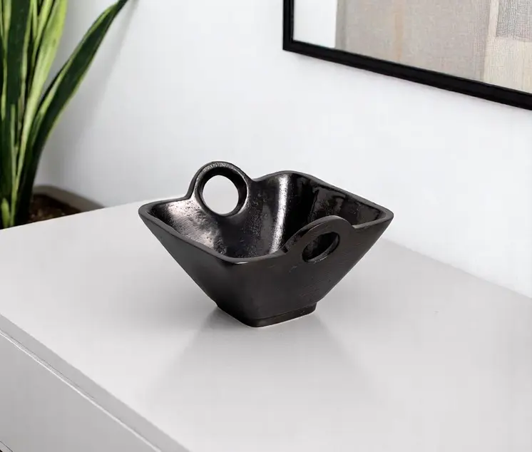 5" Black Aluminum Square Candy or Nut Bowl With Handles