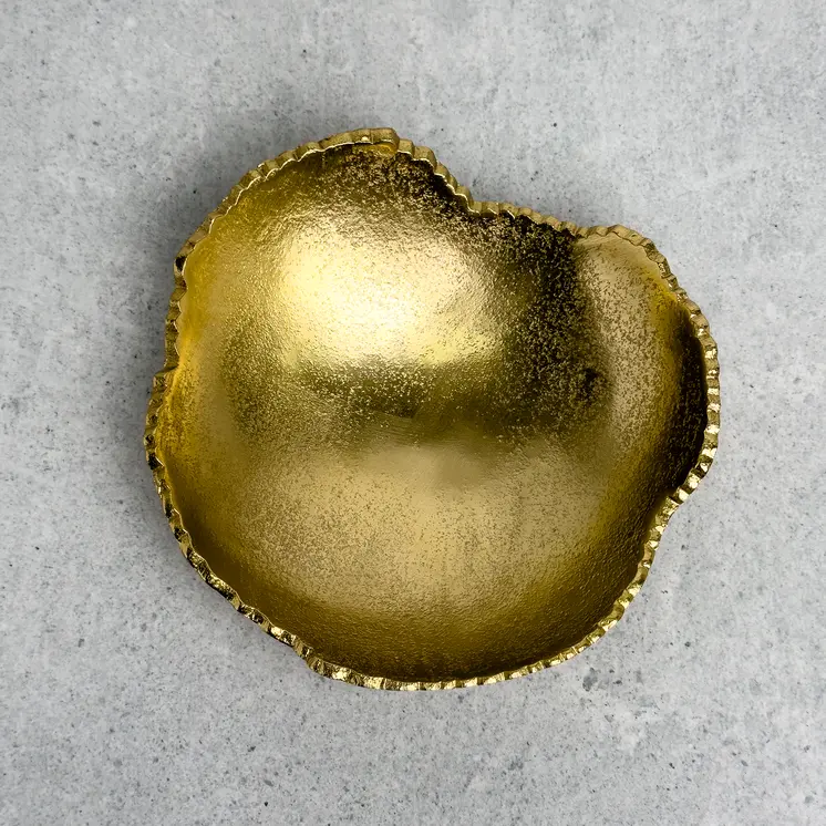 9" Gold Aluminum Torn Edge Organic Shaped Serving Bowl