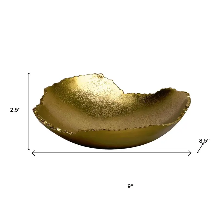 9" Gold Aluminum Torn Edge Organic Shaped Serving Bowl